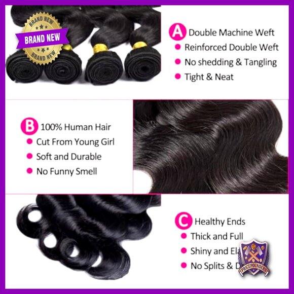 Brazilian Body Wave Human Hair Extensions 4 Bundles 16-22 Inch